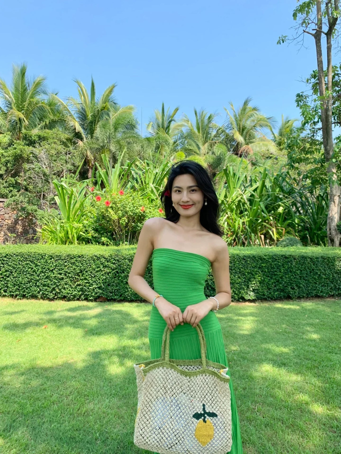 Emerald Green Knit Strapless Bodycon Maxi Dress _ Beach Glam