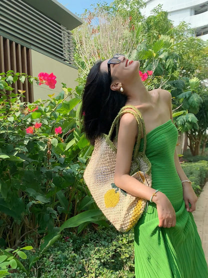 Emerald Green Knit Strapless Bodycon Maxi Dress _ Beach Glam