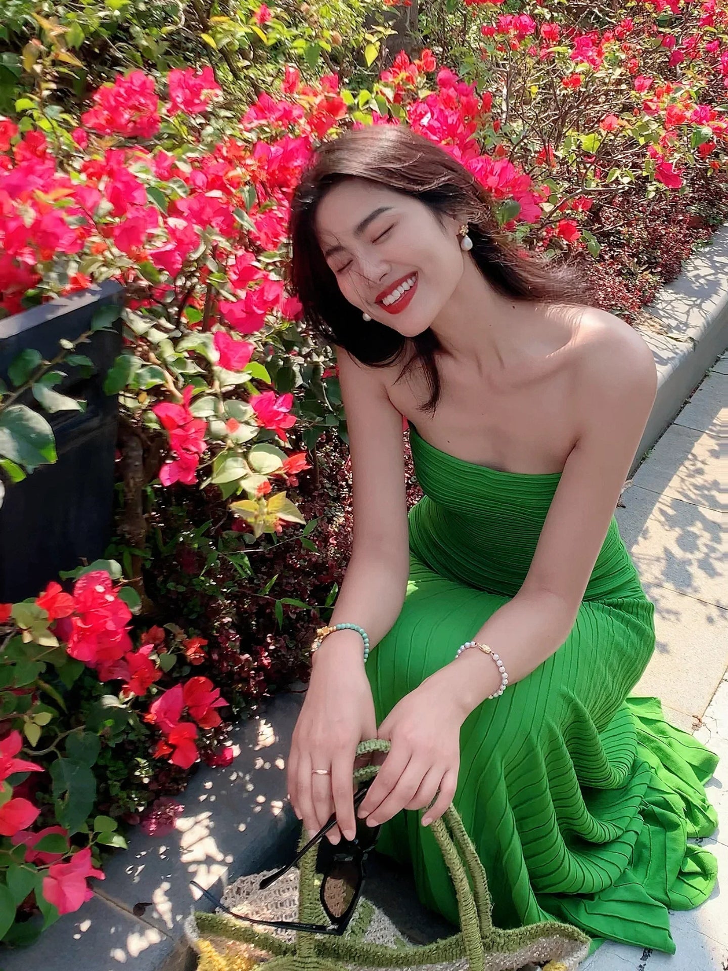 Emerald Green Knit Strapless Bodycon Maxi Dress _ Beach Glam