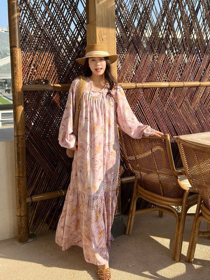 Breeze Cotton Long Dress _ Sweet & Relaxed Travel-ready Loose Fit Gown Flowy Dress
