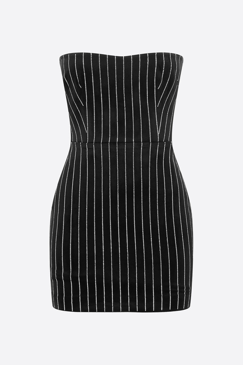 Erlina Crystal Pinstripe Strapless Mini Dress