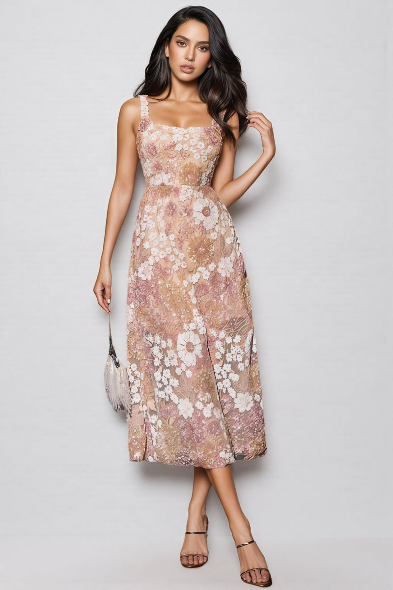 Gaeldriel Spaghetti Sequin Embroidered Midi Dress