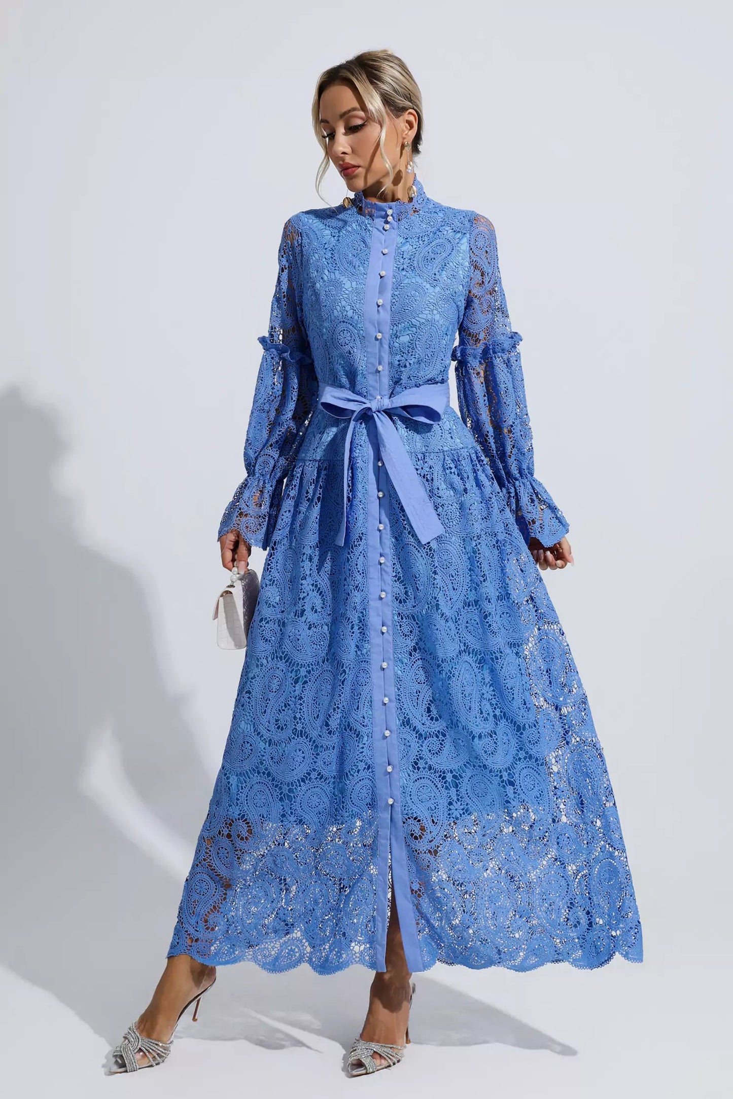 Esmeralda Blue Lace Cutout Maxi Dress