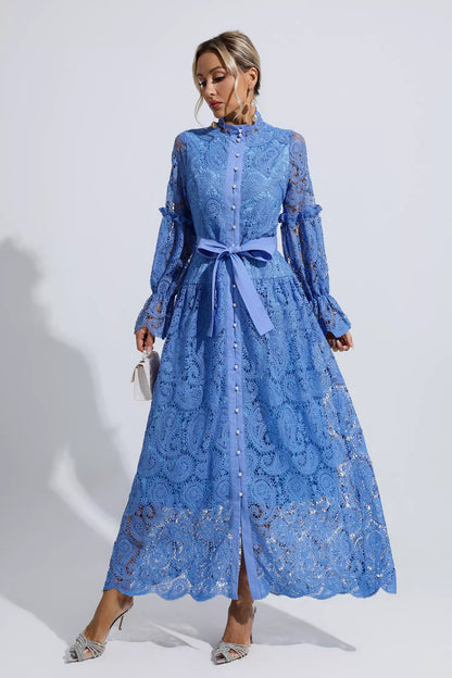 Esmeralda Blue Lace Cutout Maxi Dress