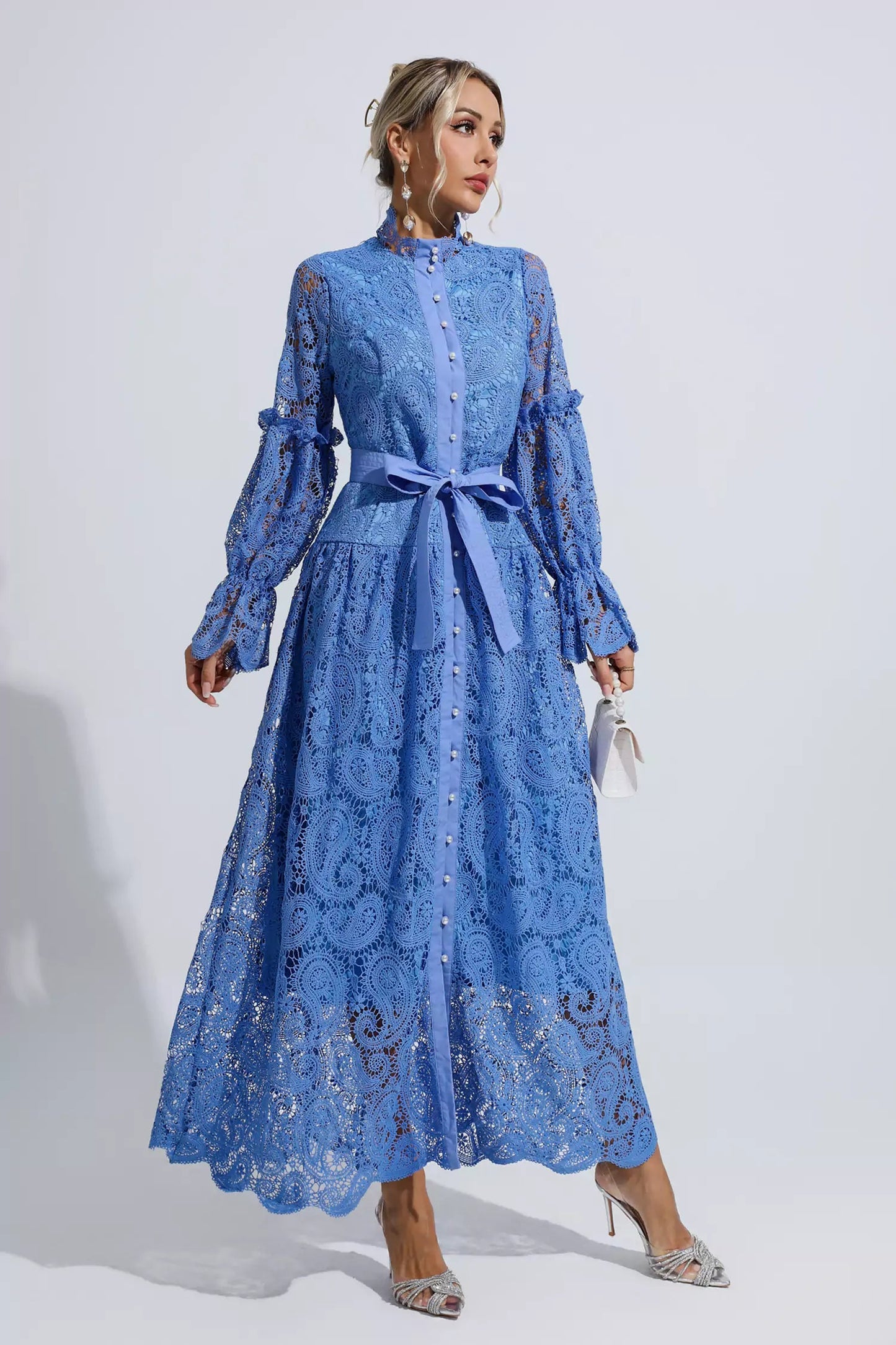 Esmeralda Blue Lace Cutout Maxi Dress