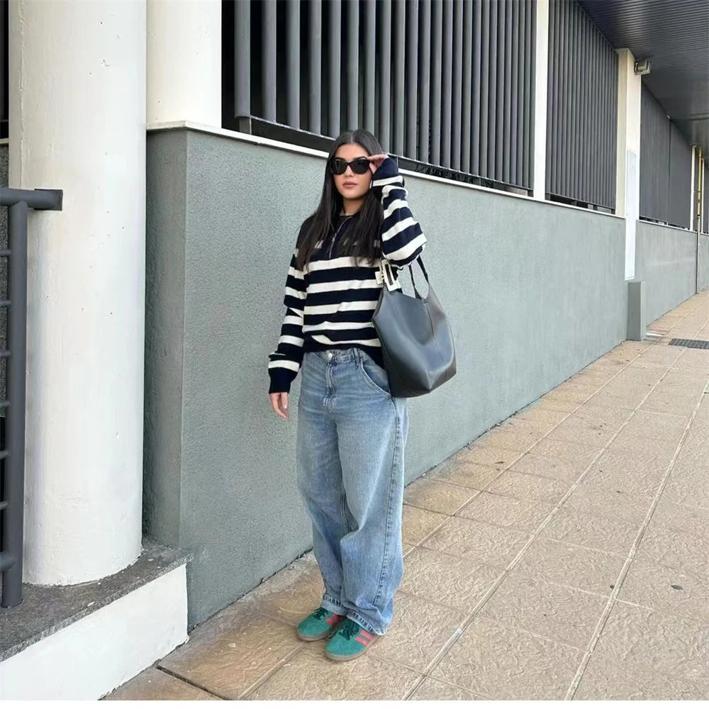 American Style Long Striped Knitted Sweater