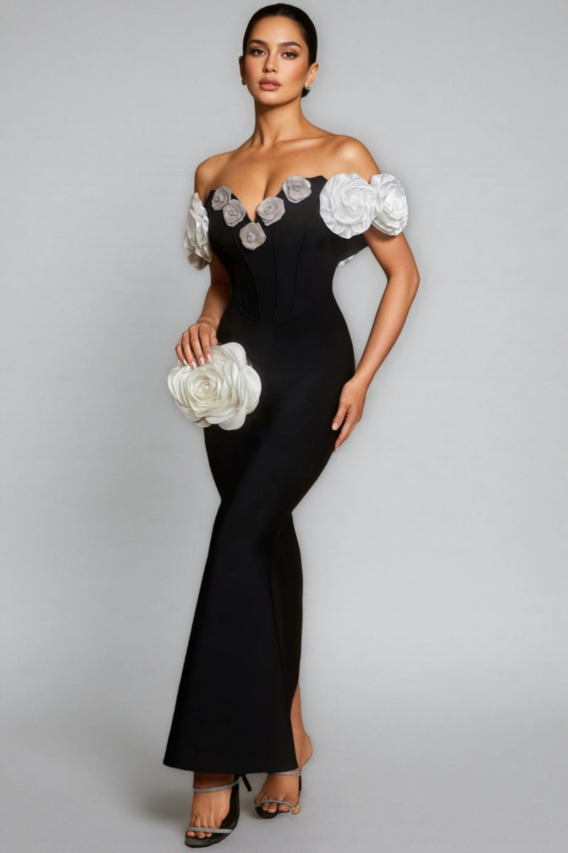 Evian Off Shoulder Flower Bandage Maxi Dress