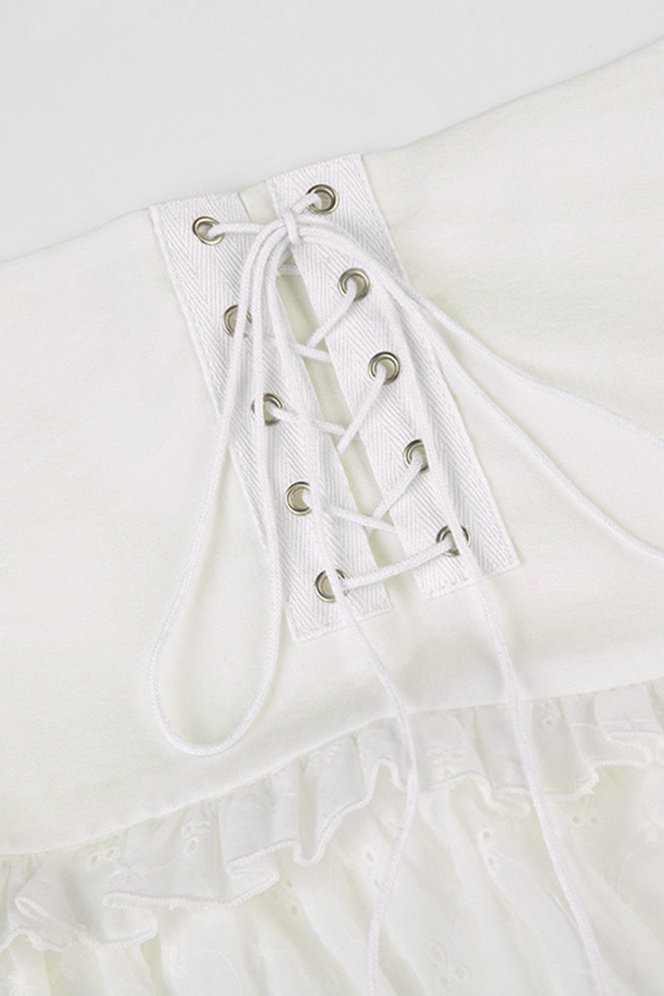 Eyelet Strap A-line Tiered Long Skirt