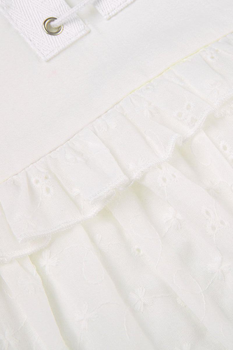 Eyelet Strap A-line Tiered Long Skirt