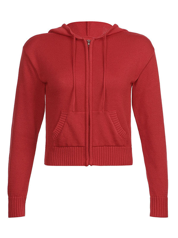 's Color Hooded Crop Knit Cardigan