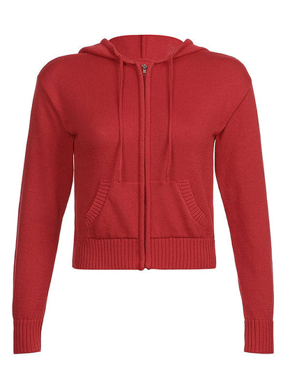 's Color Hooded Crop Knit Cardigan