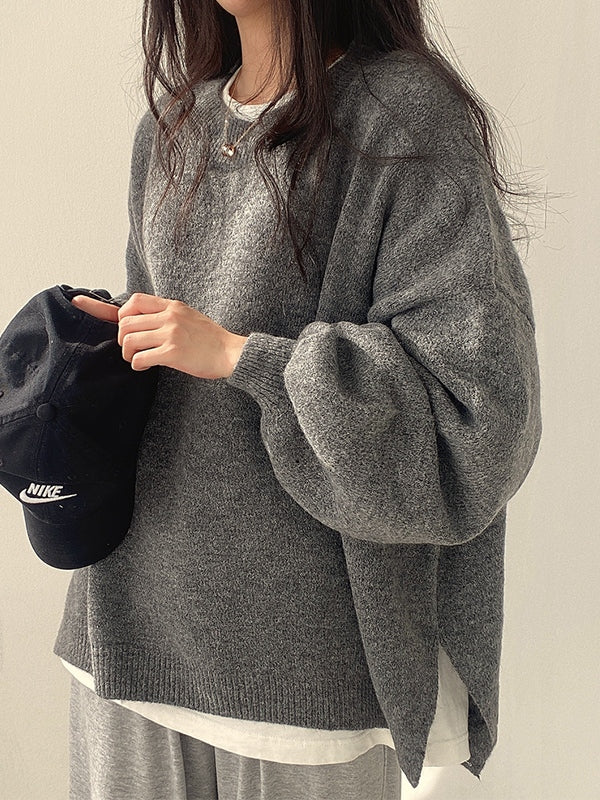 Color Oversized Sweater With Split Hem