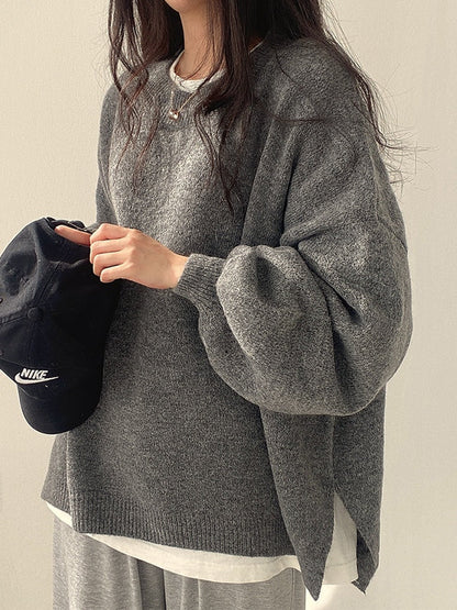 Color Oversized Sweater With Split Hem