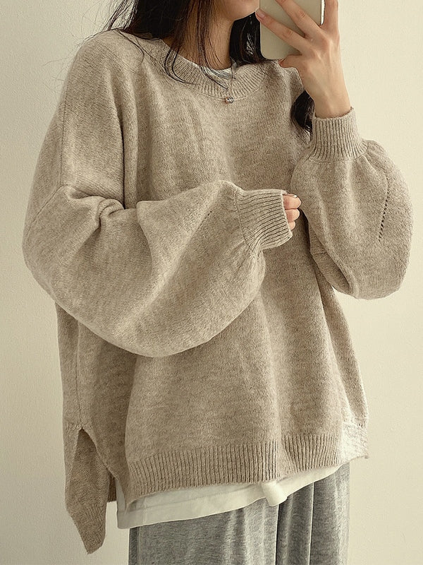 Color Oversized Sweater With Split Hem