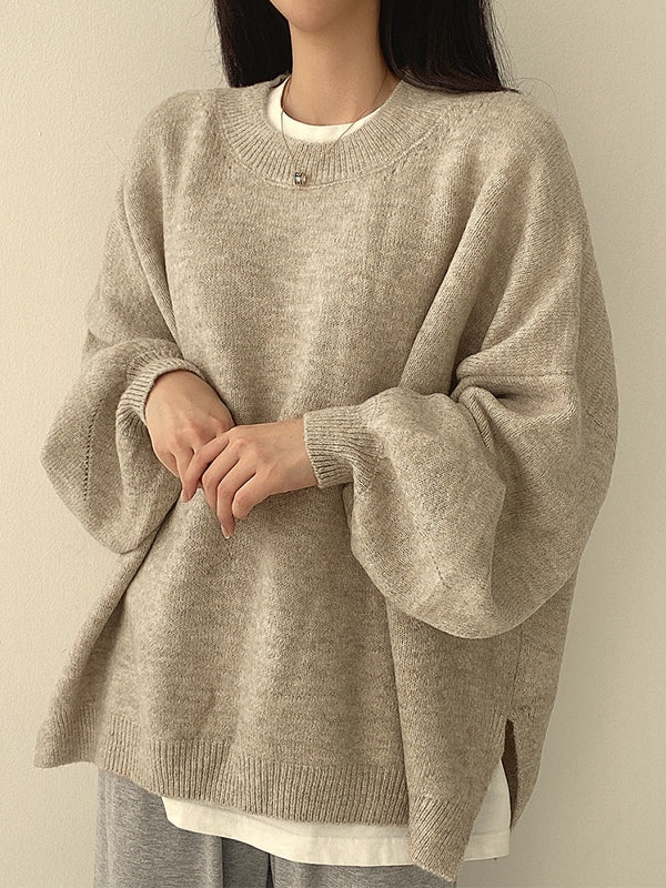 Color Oversized Sweater With Split Hem