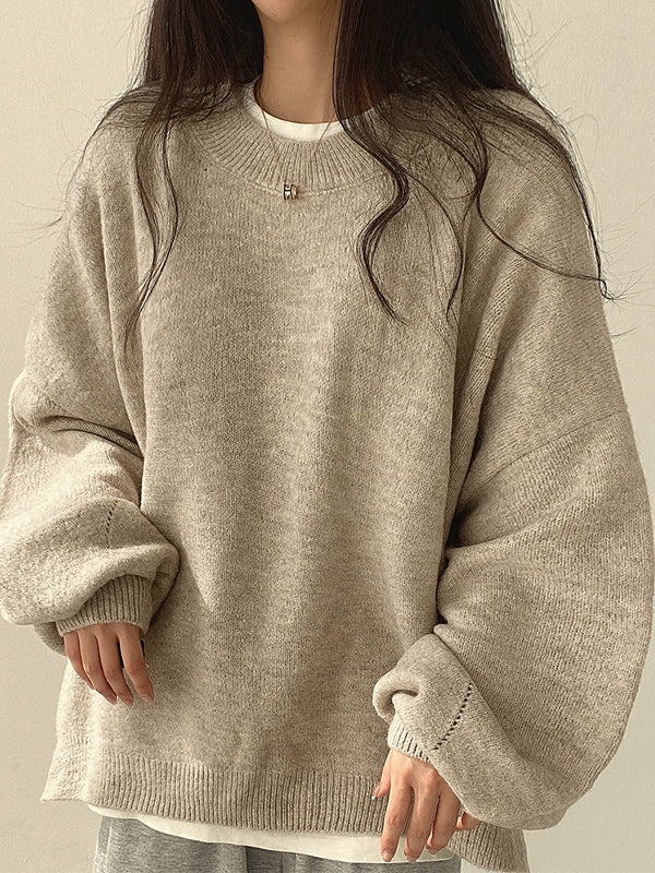 Color Oversized Sweater With Split Hem