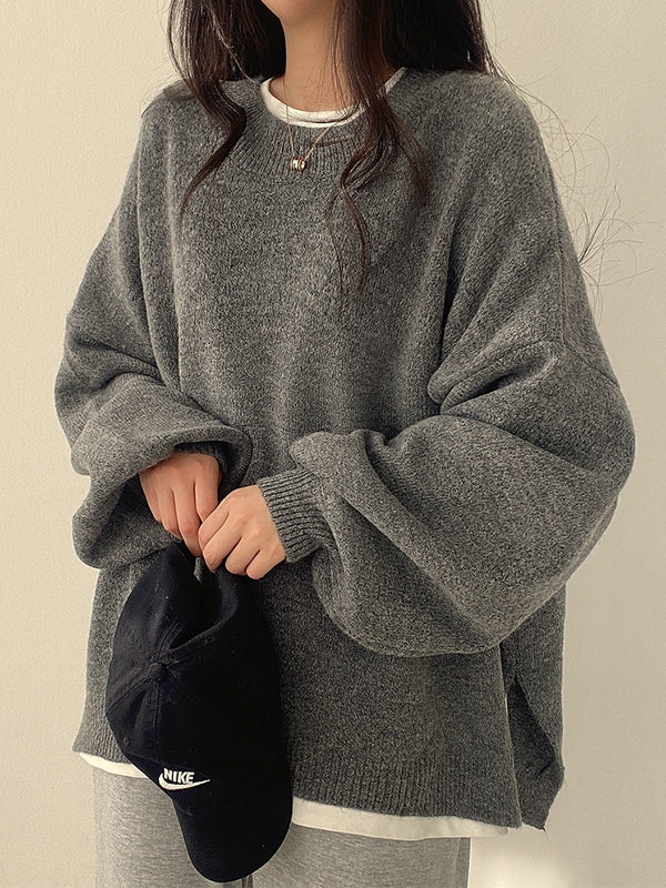 Color Oversized Sweater With Split Hem