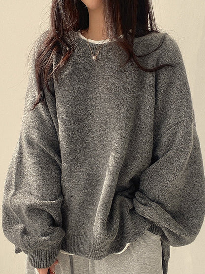 Color Oversized Sweater With Split Hem
