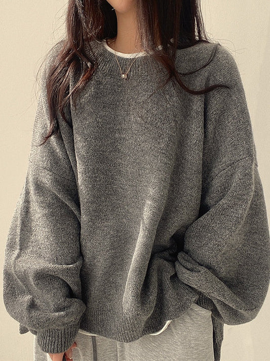 Color Oversized Sweater With Split Hem