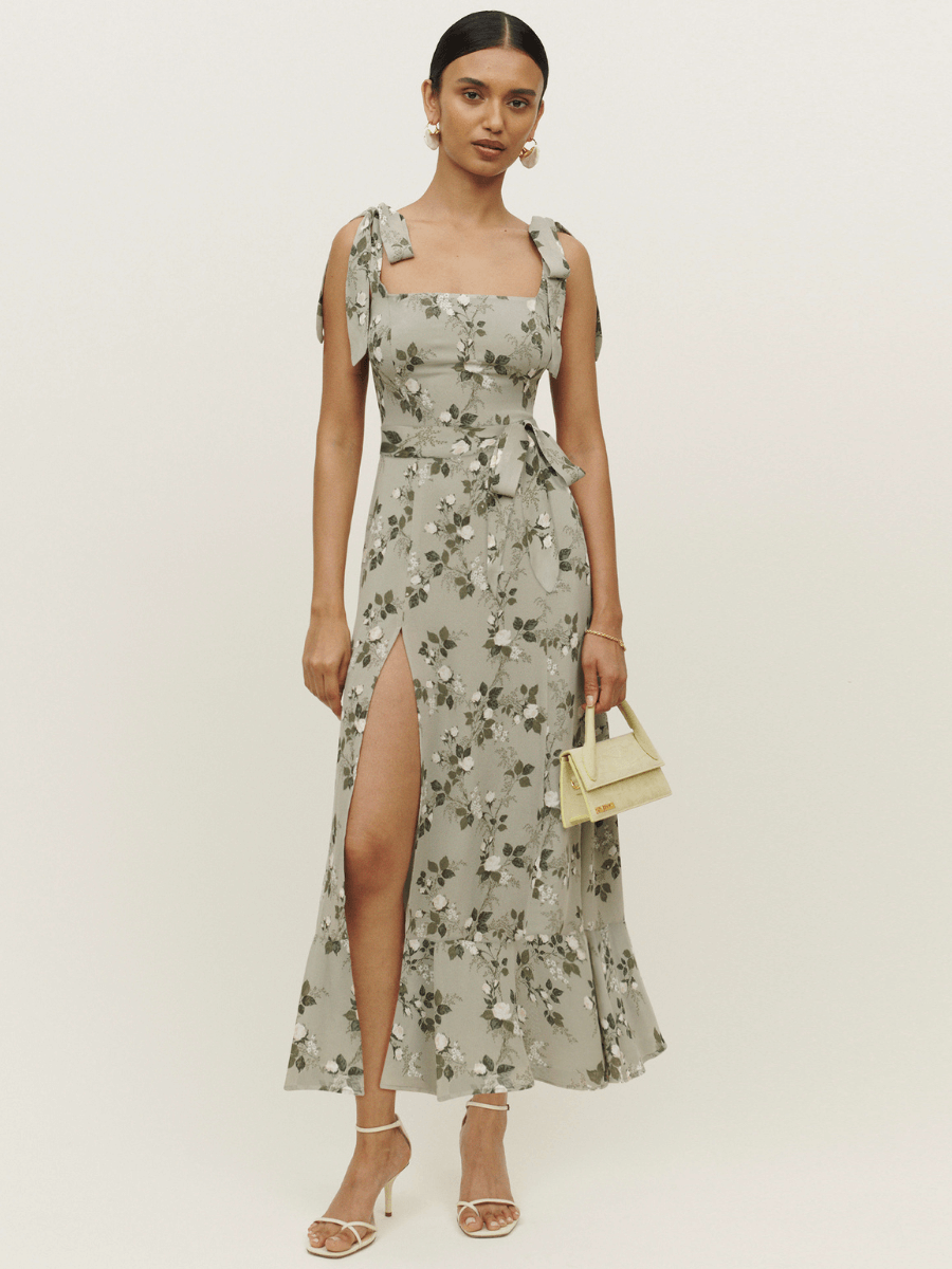Budding Beauty Split Maxi Dress - Grey