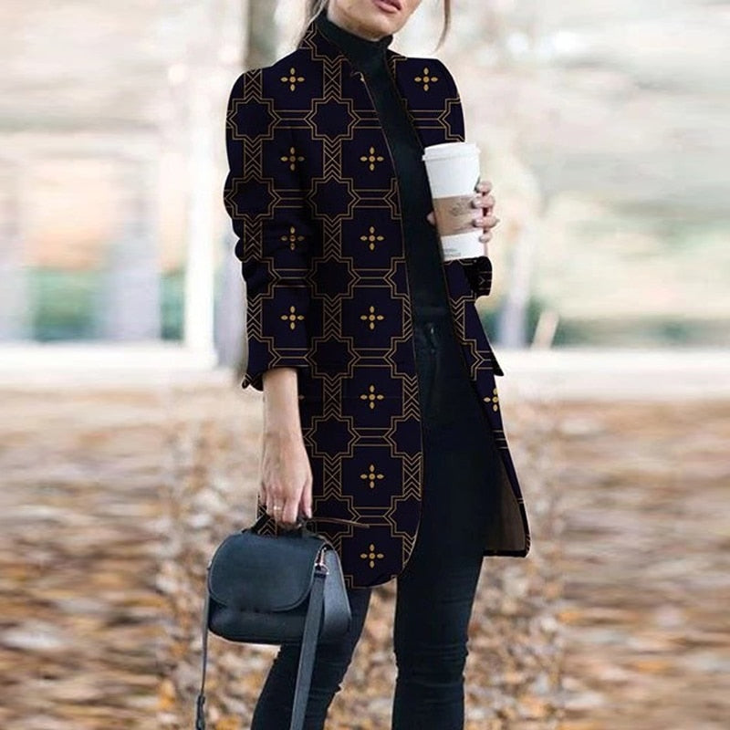 Dressbetty - Plaid Printing Long Thin Coat