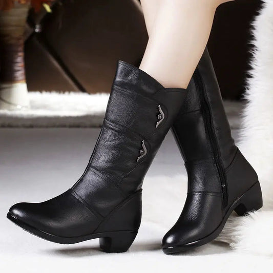 Black Middle Korean Low Heel Fleece Warm Anti Skid Ankle Boot