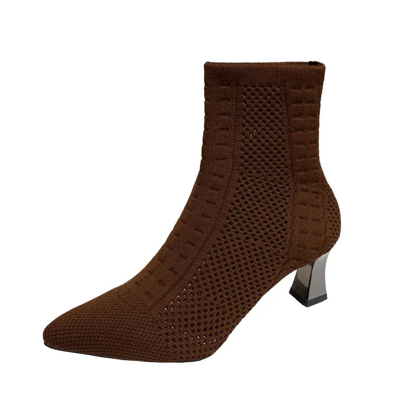 Fashionable Knitted Breathable Versatile Stretch Ankle Boot