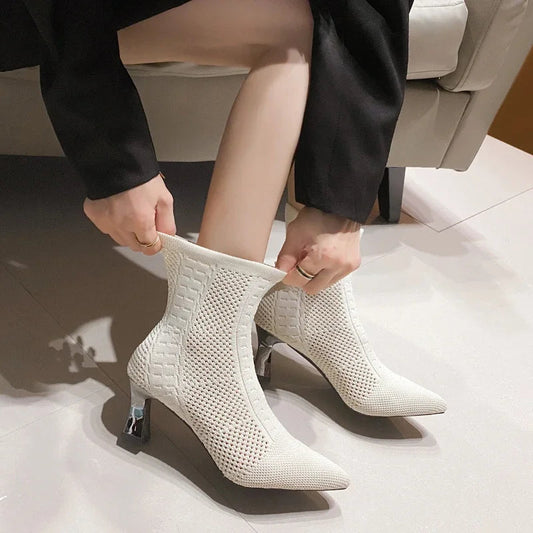 Fashionable Knitted Breathable Versatile Stretch Ankle Boot