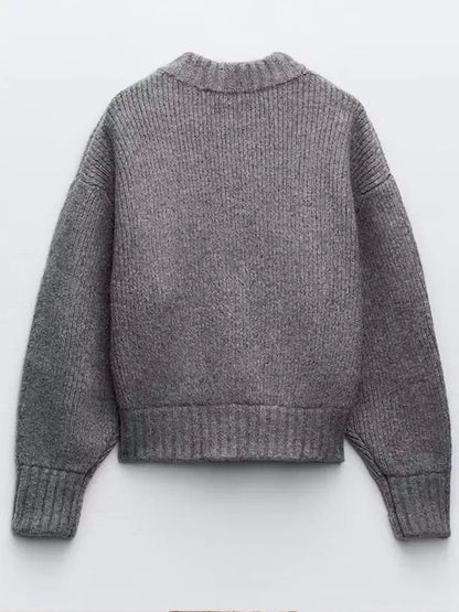 Grey Spring Long Sleeve Pleated Female Cardigan