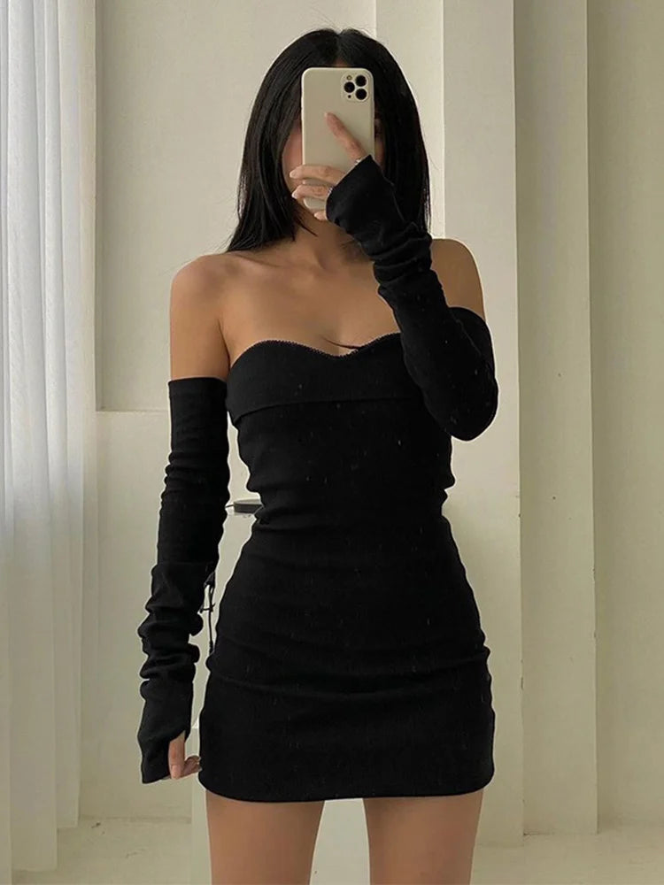 Off Shoulder Autumn Long Basic Black Slash Neck Clothes Midi Dresses