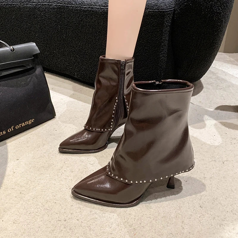 Winter Side Zipper Pointed Toe Short Stilettos Ankle Boot