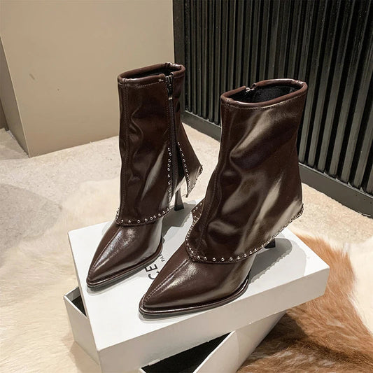 Winter Side Zipper Pointed Toe Short Stilettos Ankle Boot
