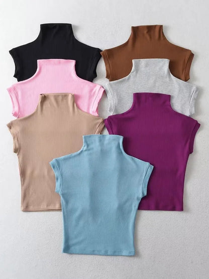 Small Turtleneck Tops Summer Woman Slim Fit T-shirt Tight Cotton Short-sleeve Tee Tops 7 Colors