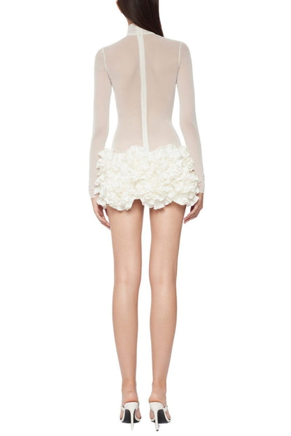 Fionna Mesh Long Sleeve Mini Dress - White