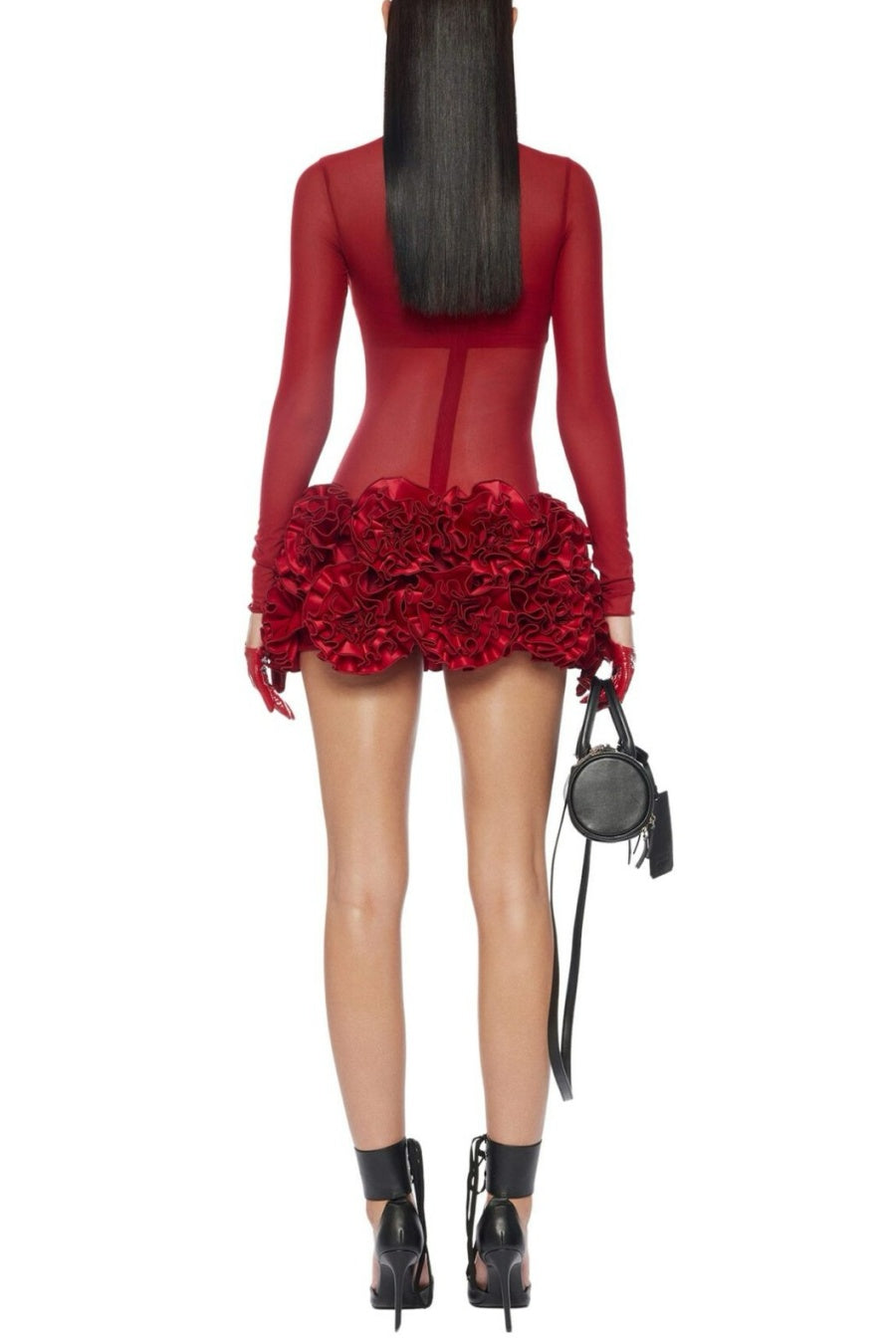 Fionna Mesh Long Sleeve Mini Dress - Red