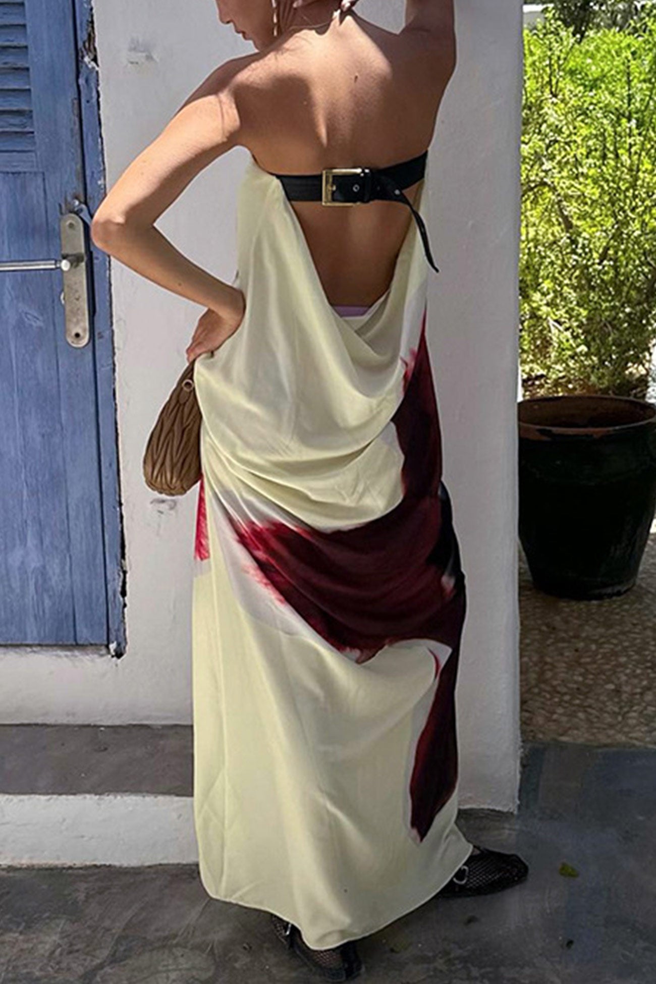 Print Backless Maxi Dress