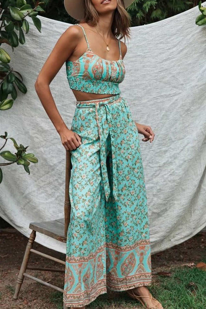 Print Crop Top Pants Set