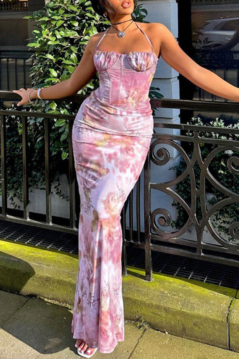 Print Halter Croset Pack Hip Dress