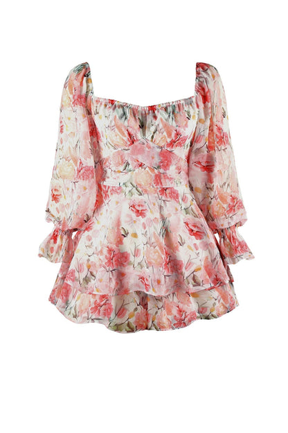 Print Long Sleeve Ruffled Skirt Pants