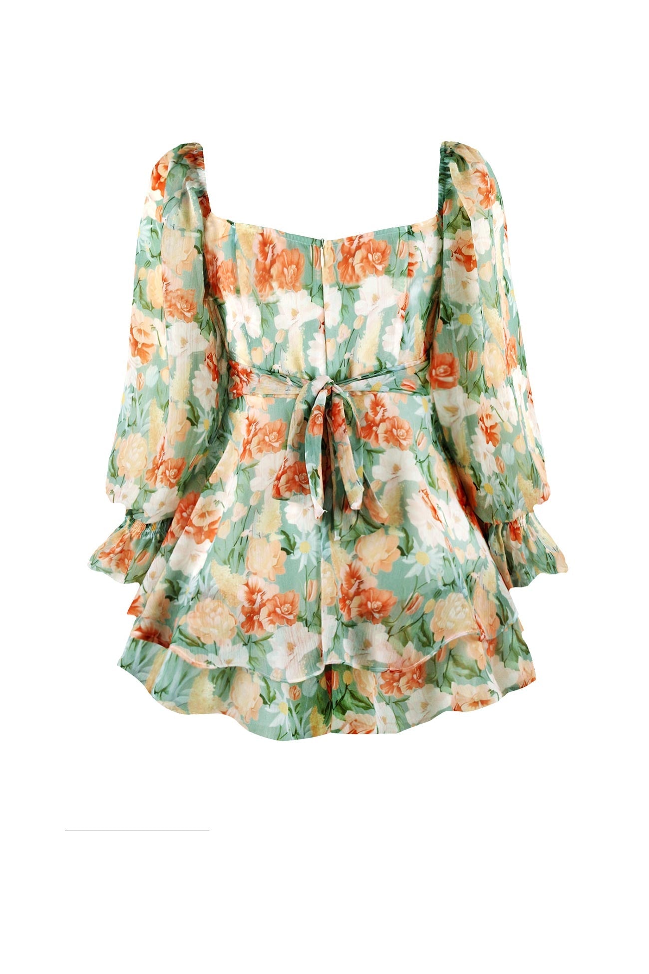 Print Long Sleeve Ruffled Skirt Pants