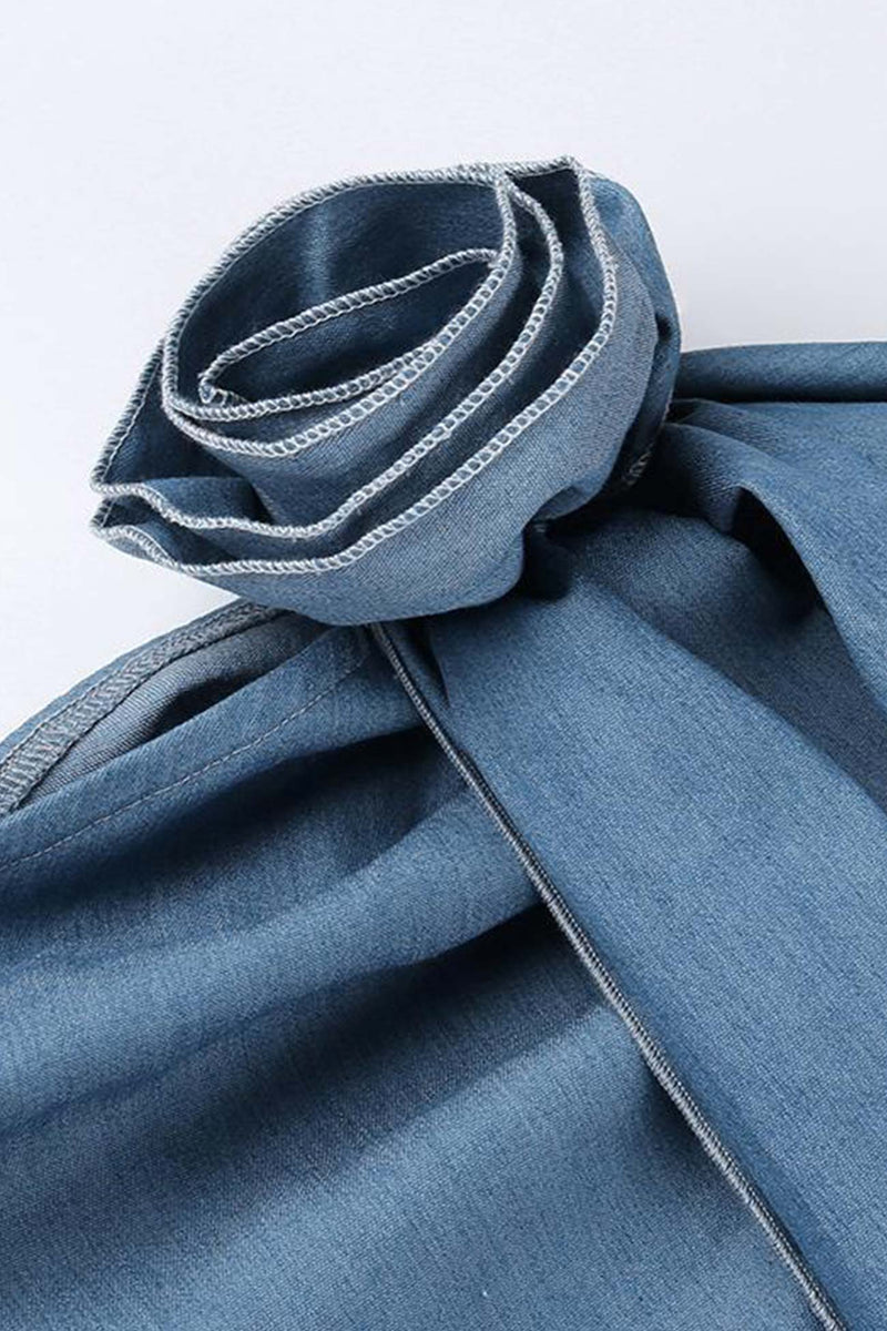 Ribbon Faux Denim Skirt