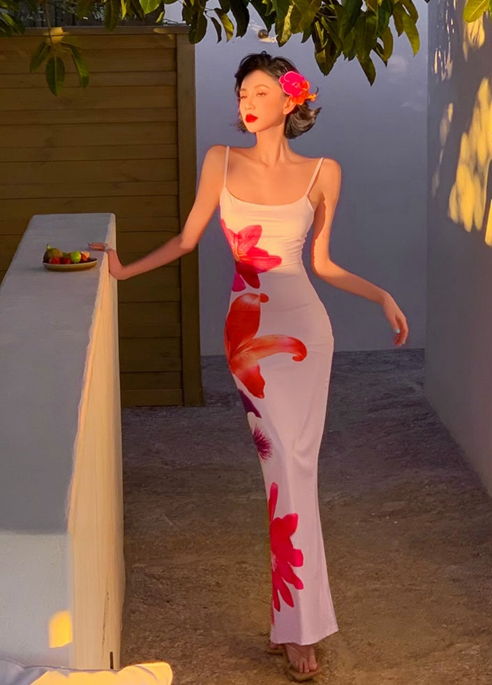 Spaghetti Strap Slim-fit High-slit Vacation Maxi Dress