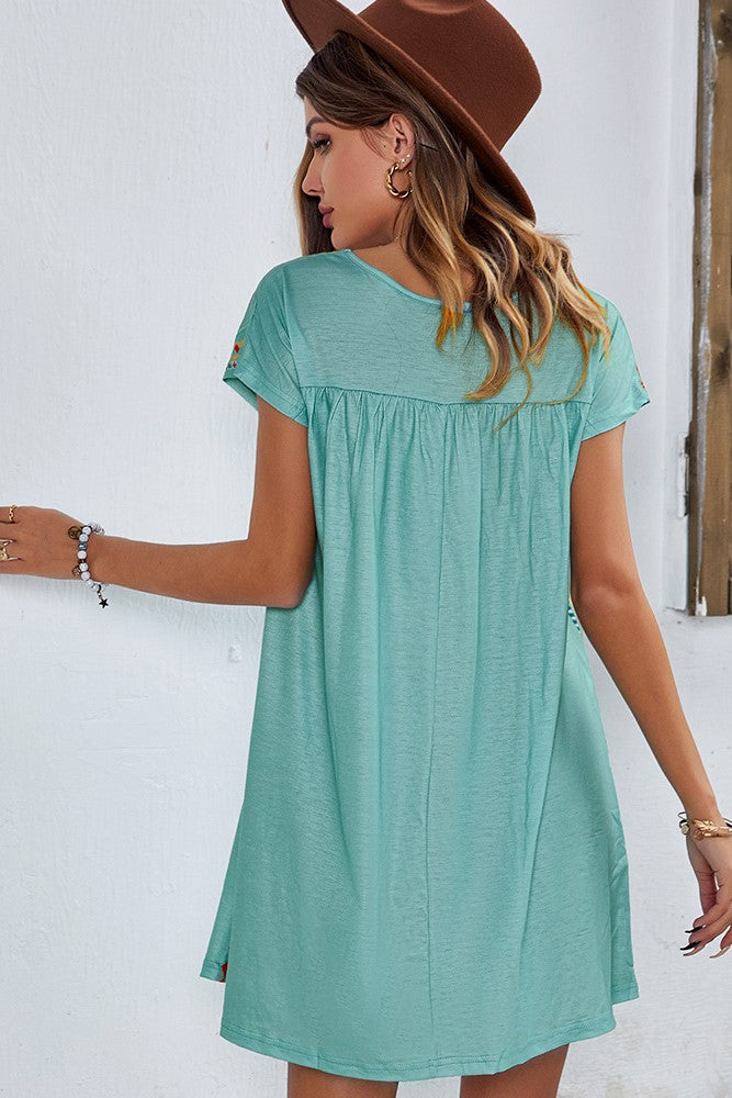 Embroidered Mini Dress Green