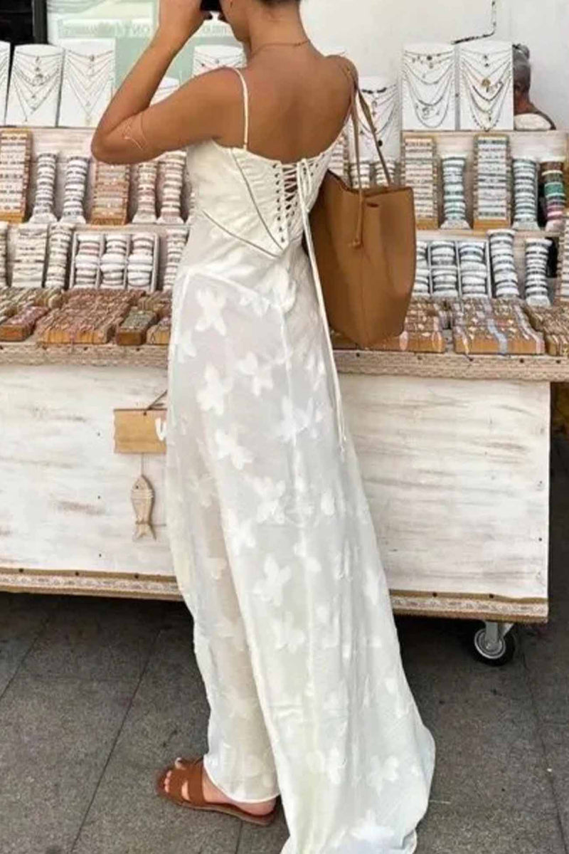 Jacquard Tassel Lace Up Maxi Dress