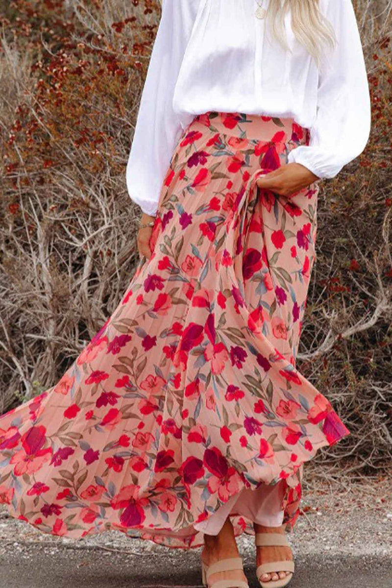 Printed Elastic Waist Pleated Skirt