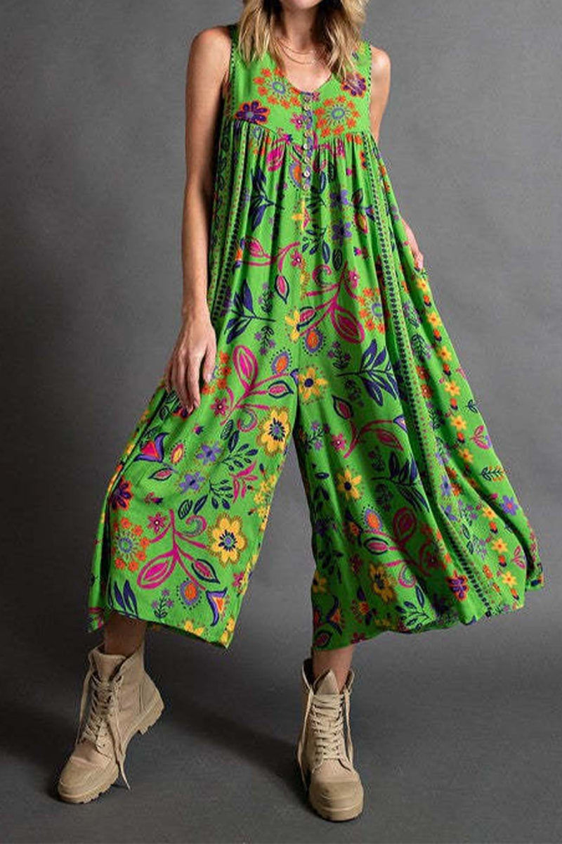 Printed Ruched Sleeveless Jumpsuits