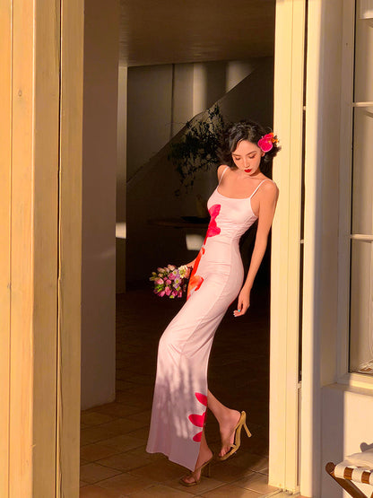 Spaghetti Strap Slim-fit High-slit Vacation Maxi Dress