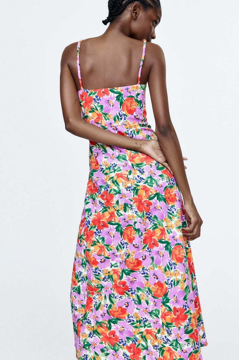Buttoned Cami Slit Midi Dress