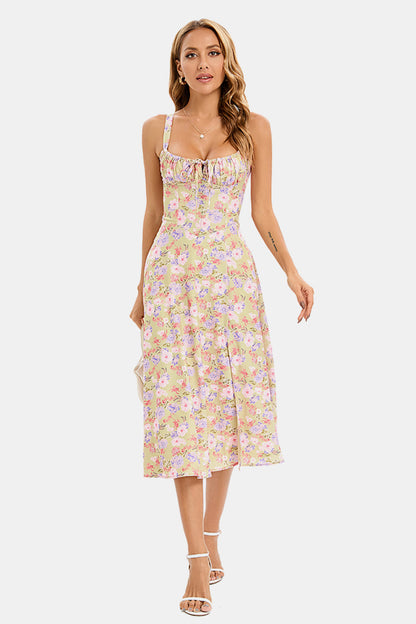 Corset Lace Up Slit Midi Dress