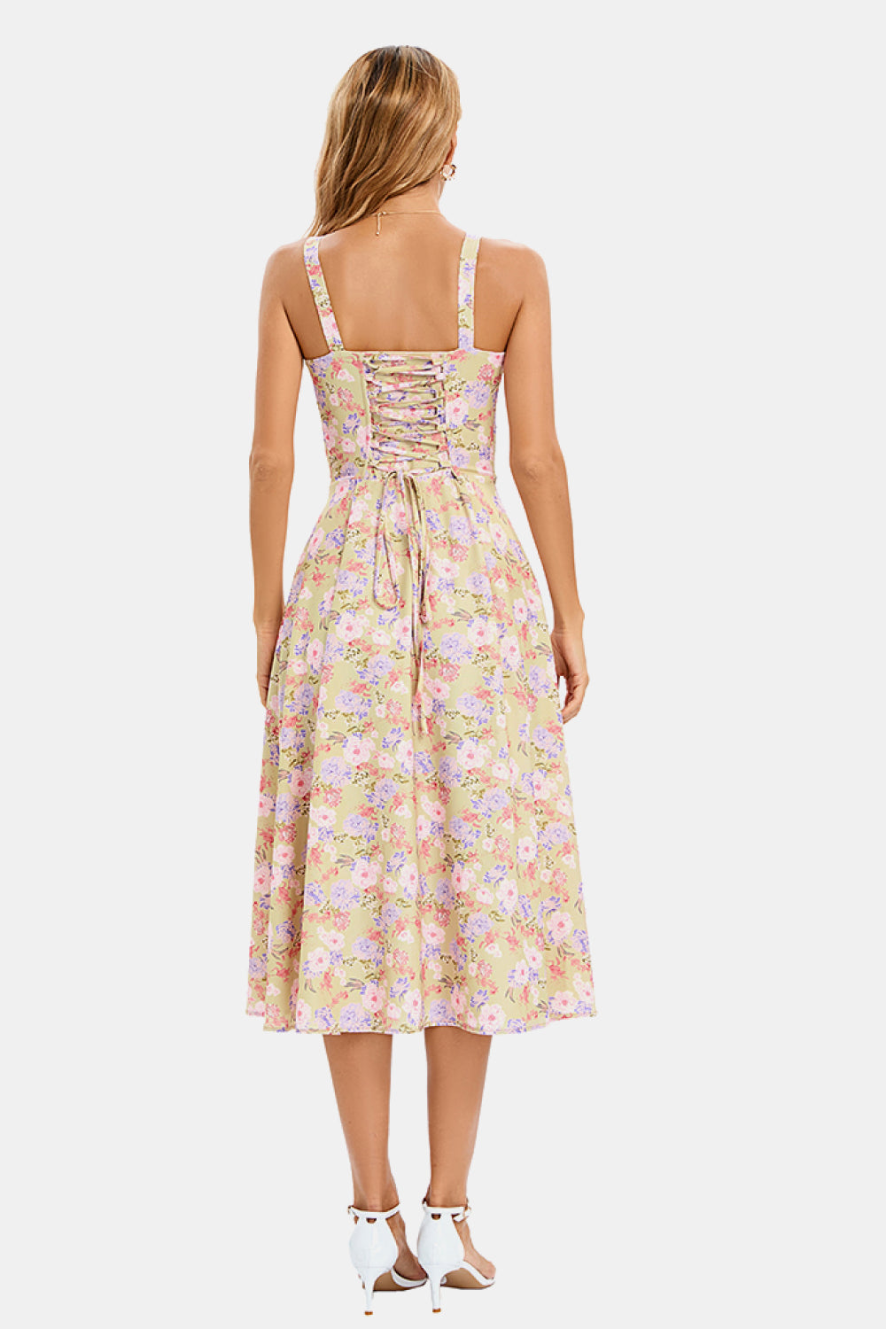 Corset Lace Up Slit Midi Dress